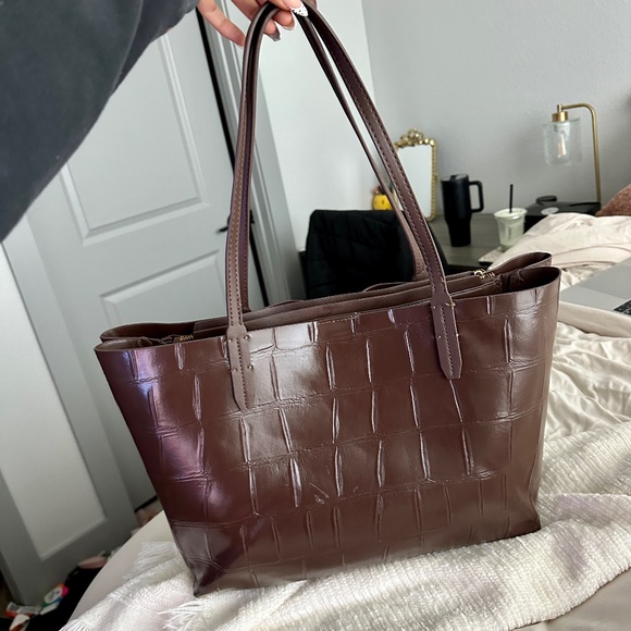 Steve Madden Chocolate Brown Croc Tote Bag Laptop Friendly - Picture 2 of 8